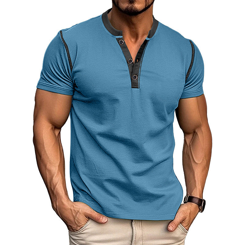 Jayhoun-Men’s Short-Sleeve Buttoned V-Neck Polo Shirt
