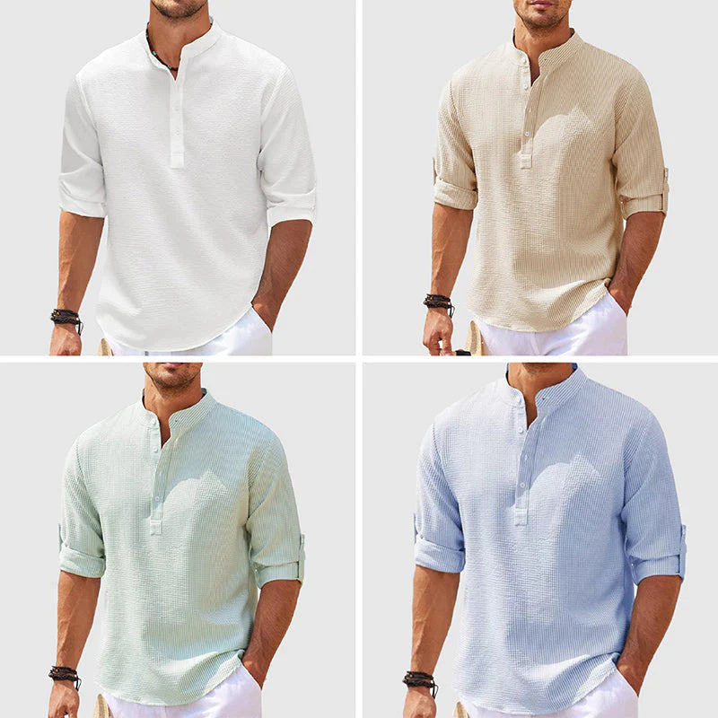 Jayhoun Men’s Streetwear Stand Collar Shirt – Long Sleeve, Solid Color
