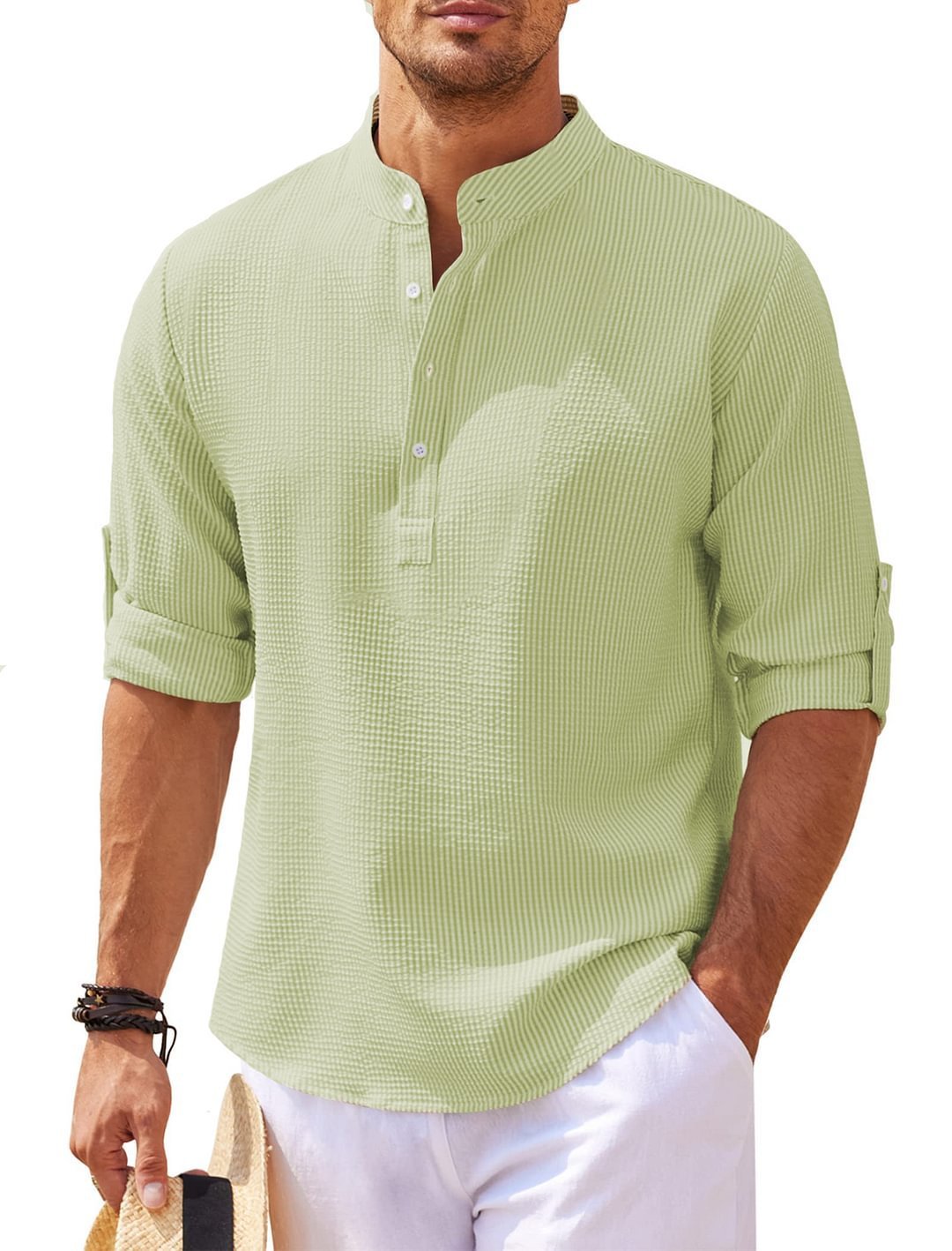 Jayhoun Men’s Streetwear Stand Collar Shirt – Long Sleeve, Solid Color
